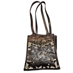 Vintage Hand Tooled Floral Leather Shoulder Bag Brown Western Boho Artisan M.A.C